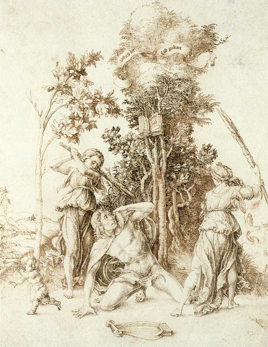 Albrecht Dürer, La mort d’Orphée, 1494, encre de Chine sur papier, 28,9 x 22,5 cm, Hambourg, Kunsthalle